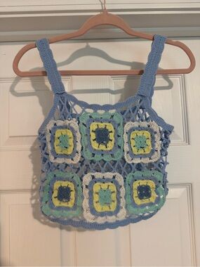 Wallflower Crochet Blue Multi-Color Girls Cropped Tank Top